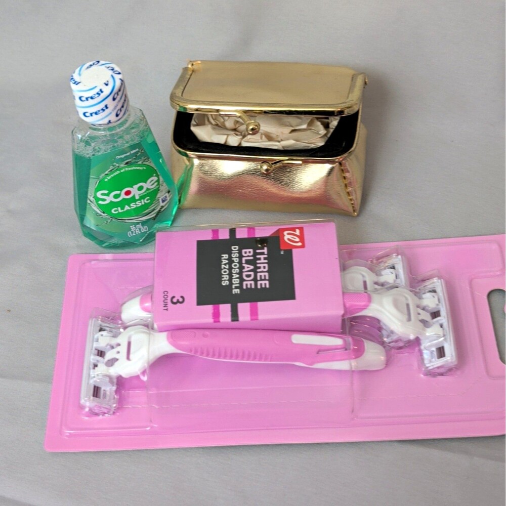 Gold Makeup Bag Cosmetic Pouch w/ Mirror, Snap Closure, Travel Makeup Organizer